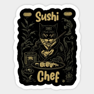 Sushi Cat Chef Retro Japanese-Inspired Feline Culinary Sticker